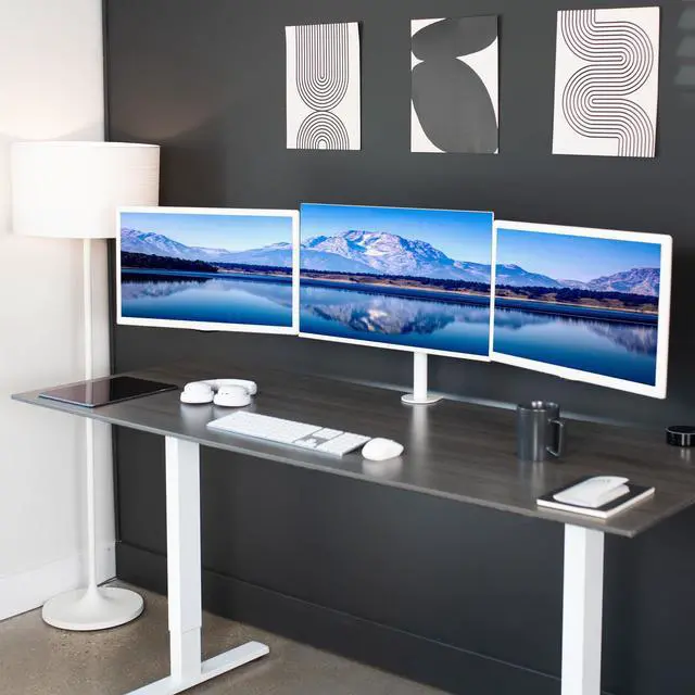Alt view image 2 of 8 - VIVO White Triple Monitor Mount, Articulating Stand for 3 Screens up to 24"