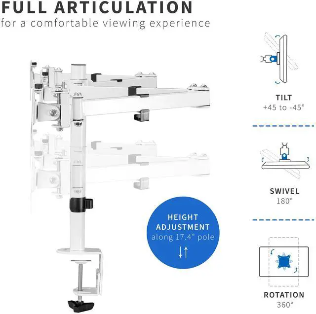 Alt view image 5 of 8 - VIVO White Triple Monitor Mount, Articulating Stand for 3 Screens up to 24"