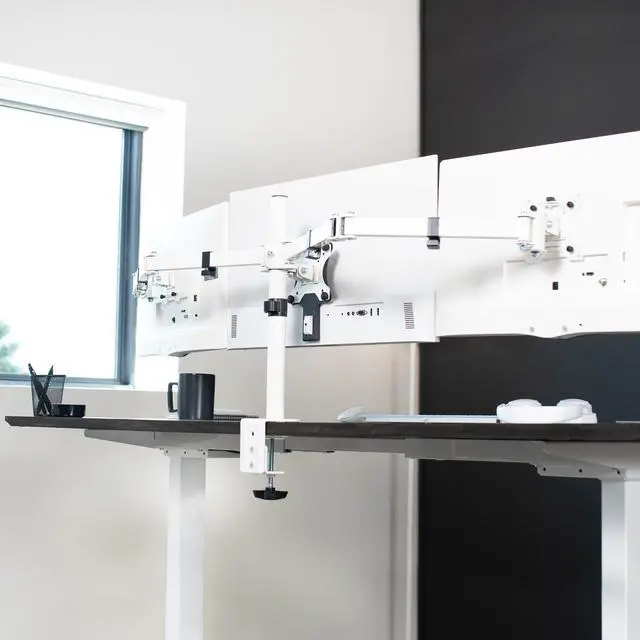 Alt view image 4 of 8 - VIVO White Triple Monitor Mount, Articulating Stand for 3 Screens up to 24"