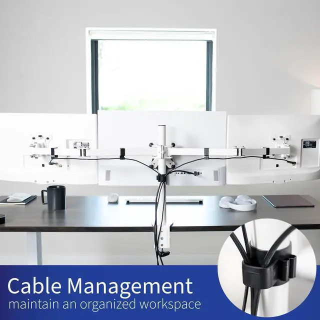 Alt view image 6 of 8 - VIVO White Triple Monitor Mount, Articulating Stand for 3 Screens up to 24"