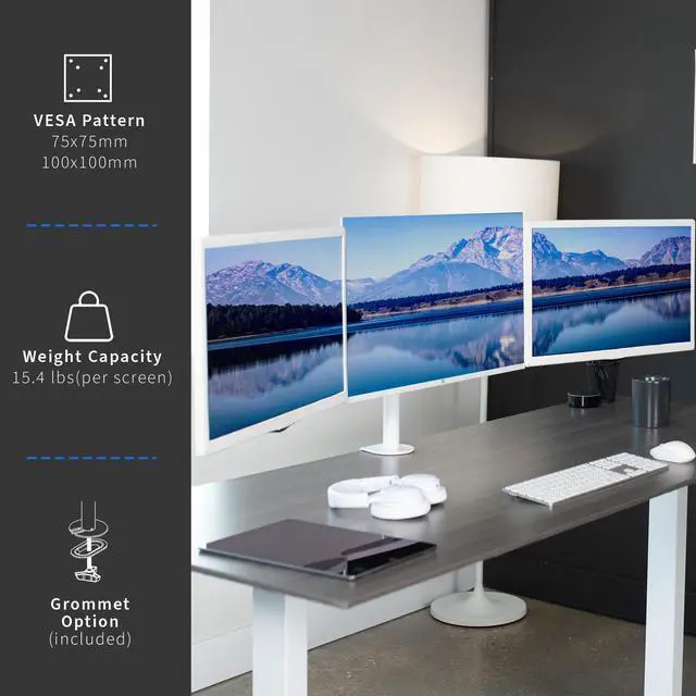 Alt view image 3 of 8 - VIVO White Triple Monitor Mount, Articulating Stand for 3 Screens up to 24"