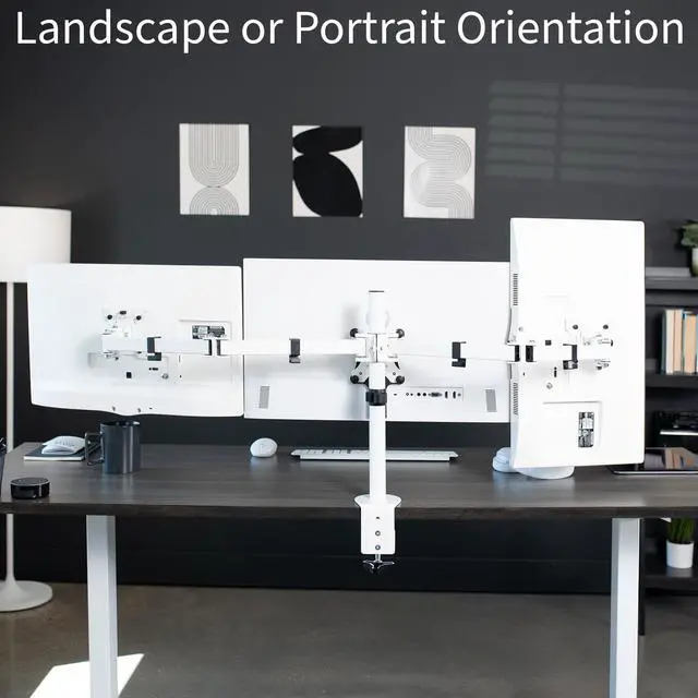 Alt view image 7 of 8 - VIVO White Triple Monitor Mount, Articulating Stand for 3 Screens up to 24"