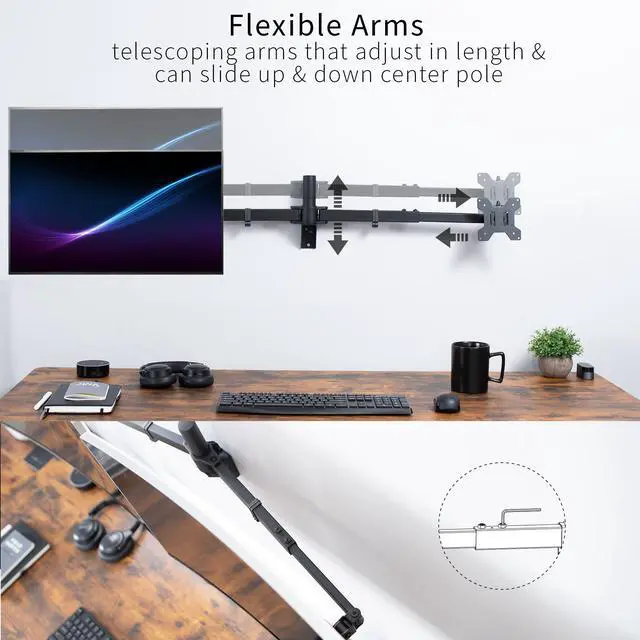 Alt view image 5 of 7 - VIVO Steel Telescoping Flush Wall Mount for Dual 27" to 38" Ultra Wide Monitors
