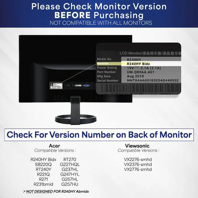 Alt view image 3 of 7 - VIVO Quick Attach VESA Adapter Bracket Designed for Acer & Viewsonic Monitors