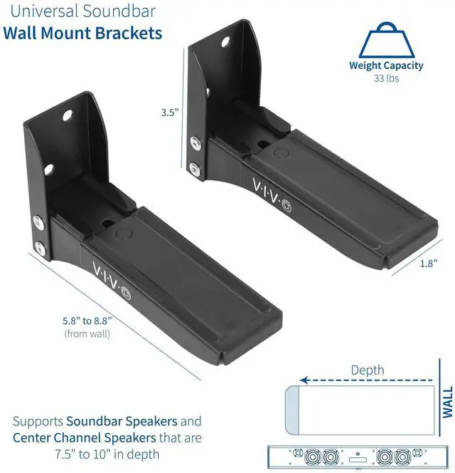 Alt view image 2 of 7 - VIVO Steel Universal Soundbar Speaker Dual Adjustable Wall Mount Brackets