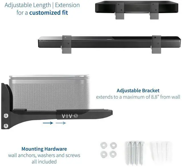 Alt view image 3 of 7 - VIVO Steel Universal Soundbar Speaker Dual Adjustable Wall Mount Brackets
