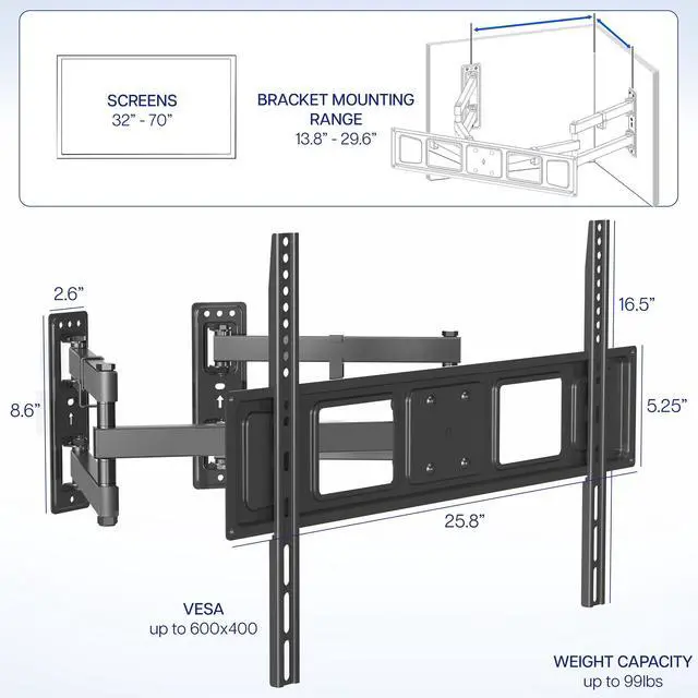 Alt view image 4 of 8 - VIVO Full Motion Corner Wall TV Mount Bracket for 32" to 70" Flat Screen