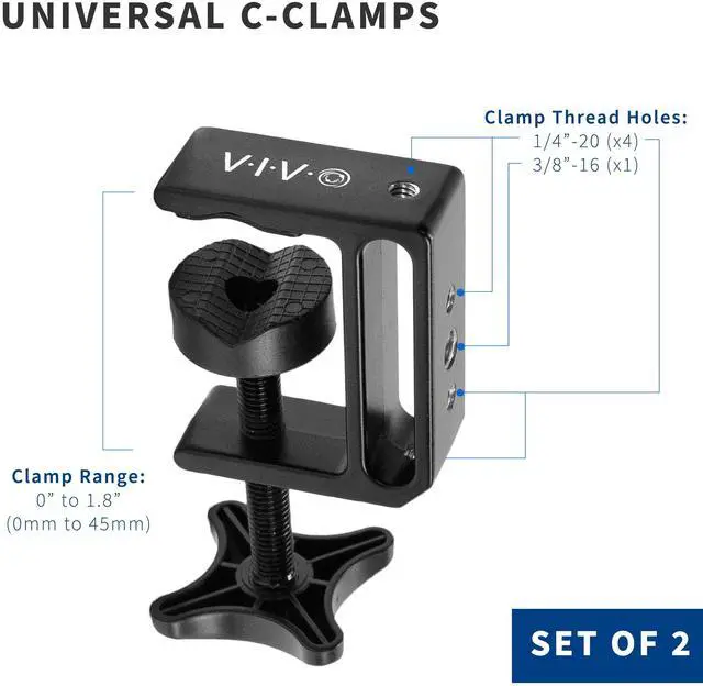 Alt view image 3 of 7 - VIVO Universal Heavy Duty C-Clamps with 1/4 inch-20 and 3/8 inch-16 Sockets (x2)