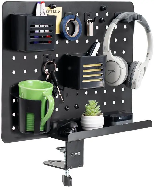 Main image of VIVO Black Steel Clamp-on Rotating 17" x 13" Pegboard, Magnetic Desk Organizer