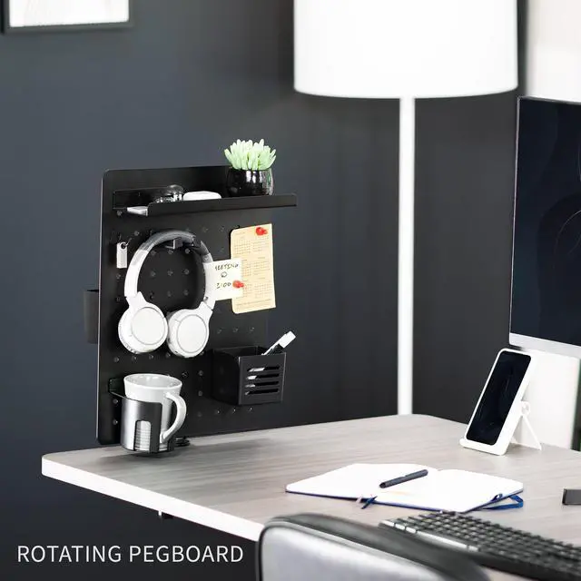 Alt view image 2 of 7 - VIVO Black Steel Clamp-on Rotating 17" x 13" Pegboard, Magnetic Desk Organizer