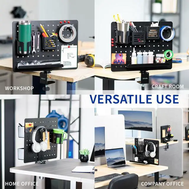 Alt view image 5 of 7 - VIVO Black Steel Clamp-on Rotating 17" x 13" Pegboard, Magnetic Desk Organizer