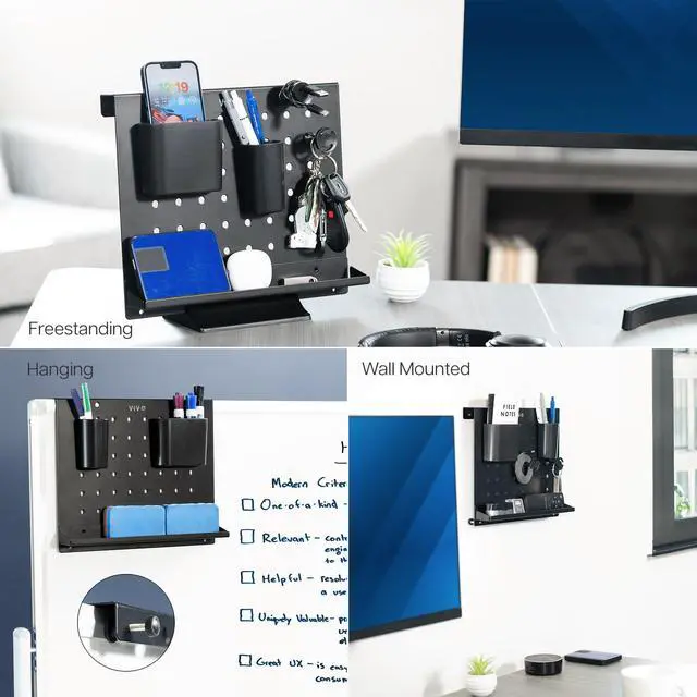 Alt view image 2 of 7 - VIVO Steel Freestanding Desktop Pegboard, 12 x 10 inch Peg Board w/ Accessories, Optional Wall Mounting, Black, PP-DK04F