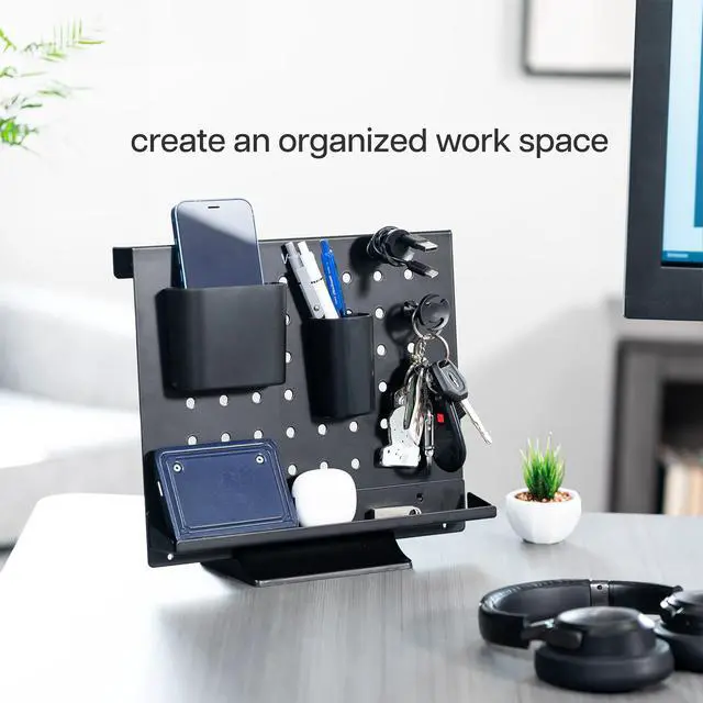 Alt view image 4 of 7 - VIVO Steel Freestanding Desktop Pegboard, 12 x 10 inch Peg Board w/ Accessories, Optional Wall Mounting, Black, PP-DK04F