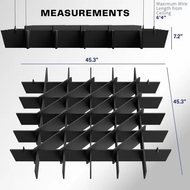 Alt view image 3 of 7 - VIVO Acoustic Dual Layer Ceiling Waffle Panel, 45" x 45" Hanging Sound Absorber