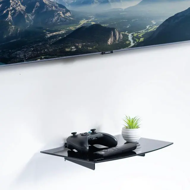 Alt view image 2 of 7 - VIVO Floating Wall Mount 14" Tempered Glass Shelf for DVD Player, Gaming & AV Equipment (MOUNT-SF011)