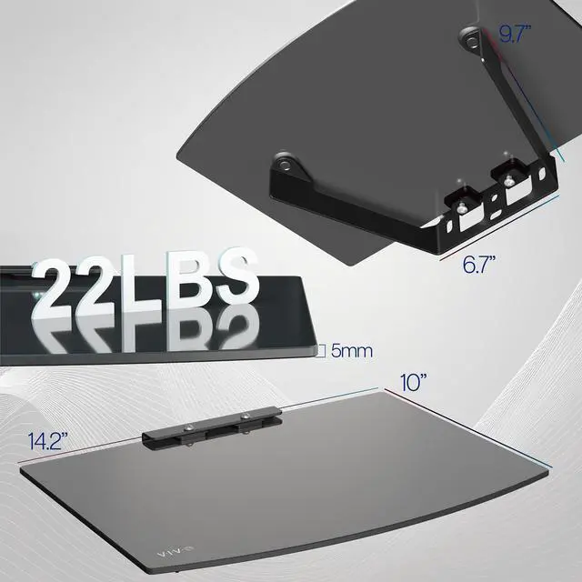 Alt view image 3 of 7 - VIVO Floating Wall Mount 14" Tempered Glass Shelf for DVD Player, Gaming & AV Equipment (MOUNT-SF011)