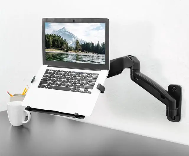 Alt view image 2 of 7 - VIVO Universal Adjustable 10" to 15.6" Single Laptop Pneumatic Arm Wall Mount
