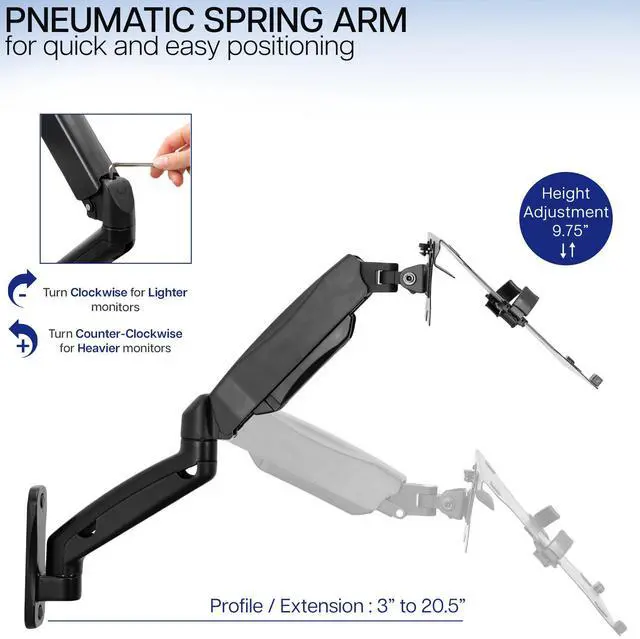 Alt view image 3 of 7 - VIVO Universal Adjustable 10" to 15.6" Single Laptop Pneumatic Arm Wall Mount