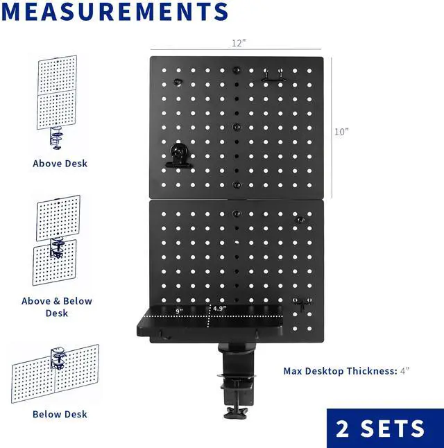Alt view image 3 of 7 - VIVO Steel Clamp-on 24" x 20" Desktop Pegboard (x2), Magnetic Privacy Panel