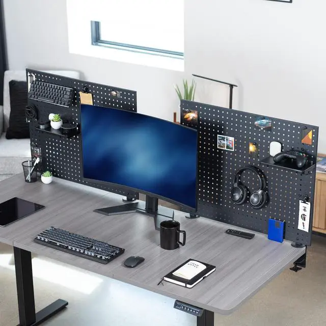 Alt view image 3 of 7 - VIVO Dual Steel Clamp-on 60" x 24" Desktop Pegboard, Magnetic Privacy Panel