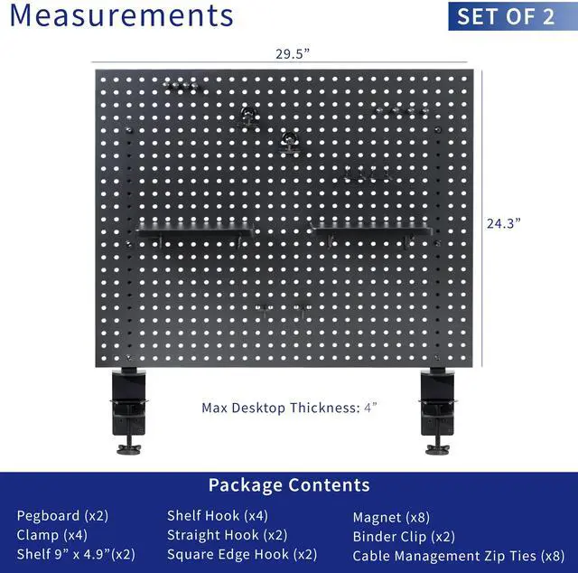 Alt view image 4 of 7 - VIVO Dual Steel Clamp-on 60" x 24" Desktop Pegboard, Magnetic Privacy Panel
