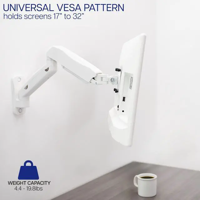 Alt view image 2 of 8 - VIVO White Pneumatic Spring Extended Arm, Full Motion Articulating 17" to 32" Monitor Wall Mount (MOUNT-V001GW)