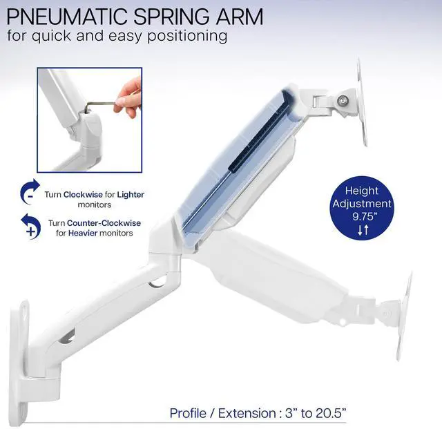 Alt view image 3 of 8 - VIVO White Pneumatic Spring Extended Arm, Full Motion Articulating 17" to 32" Monitor Wall Mount (MOUNT-V001GW)