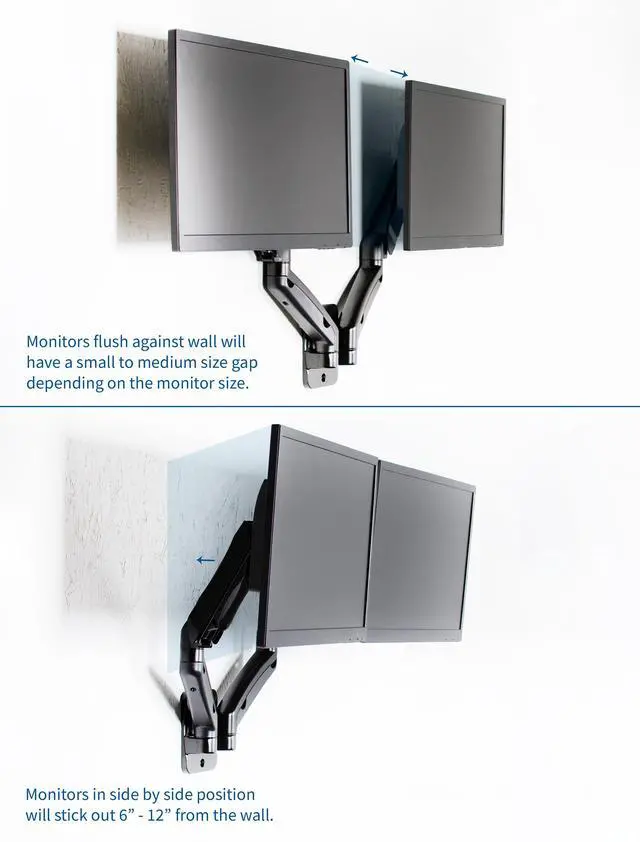 Alt view image 4 of 7 - VIVO Black Pneumatic Spring Extended Arm, Full Motion Articulating Dual 17" to 32" Computer Monitor Wall Mount (MOUNT-V002G)