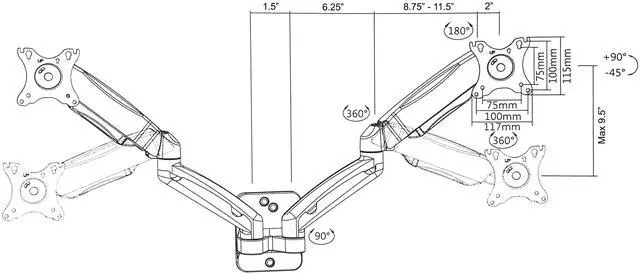 Alt view image 7 of 7 - VIVO Black Pneumatic Spring Extended Arm, Full Motion Articulating Dual 17" to 32" Computer Monitor Wall Mount (MOUNT-V002G)