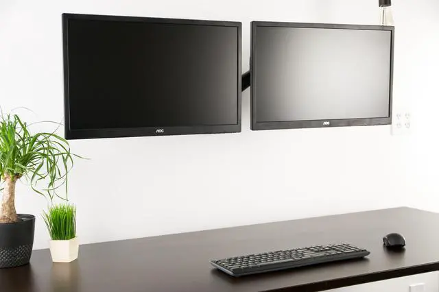 Alt view image 6 of 7 - VIVO Black Pneumatic Spring Extended Arm, Full Motion Articulating Dual 17" to 32" Computer Monitor Wall Mount (MOUNT-V002G)