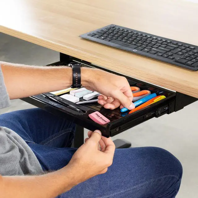 Alt view image 6 of 7 - VIVO Black 17 Mounted Sliding Under Desk Slim Pull-out Pencil Drawer | Office Storage Organizer (DESK-AC04D)