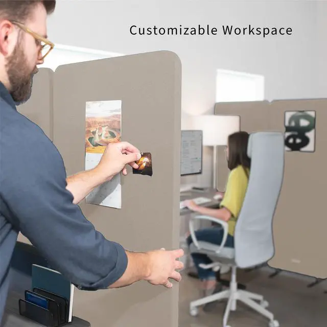 Alt view image 4 of 7 - VIVO Beige 72 x 66 inch Privacy Panel Office Partition, Cubicle Room Divider