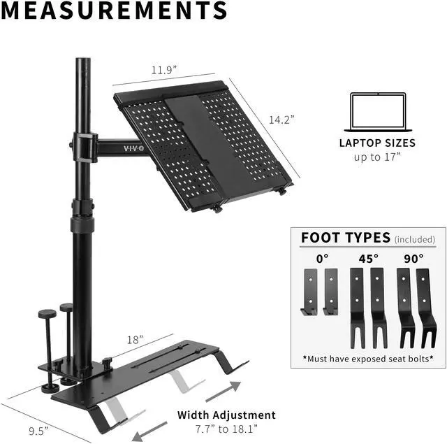 Alt view image 3 of 14 - VIVO Single Laptop Notebook Car Mount, Swivel Arm Adjustable Extension Clamp, Black, MOUNT-CAR01