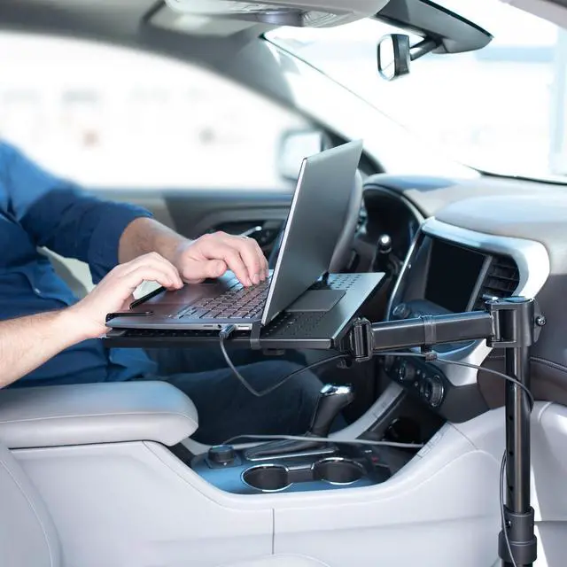 Alt view image 2 of 14 - VIVO Single Laptop Notebook Car Mount, Swivel Arm Adjustable Extension Clamp, Black, MOUNT-CAR01