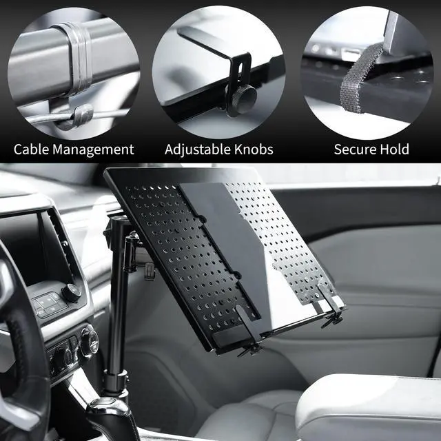 Alt view image 4 of 14 - VIVO Single Laptop Notebook Car Mount, Swivel Arm Adjustable Extension Clamp, Black, MOUNT-CAR01
