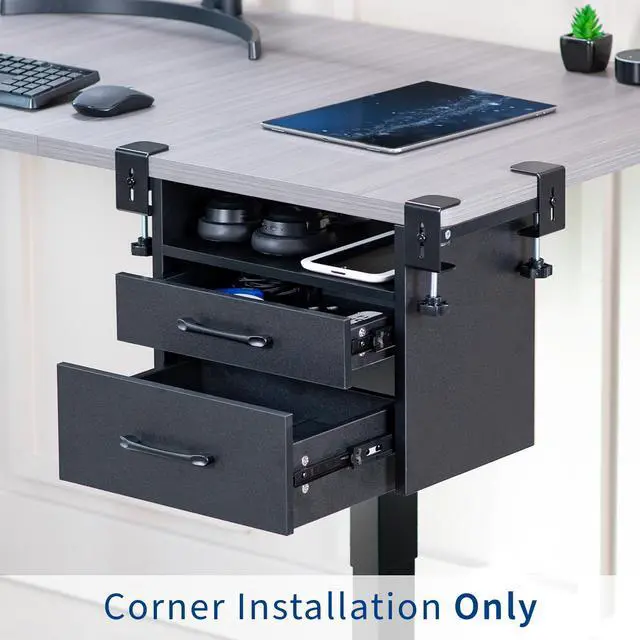 Alt view image 7 of 7 - VIVO Corner Clamp-on Under Desk Drawer and Shelf System, Office Accessory Holder for Supplies, Black, DESK-DR3C