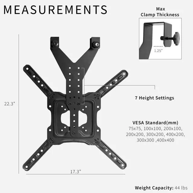 Alt view image 3 of 7 - VIVO TV Hanger Bracket for 24" to 55" Flat and Curved Screens, Height Adjustable Loft Bed TV Mount (MOUNT-TV01LB)