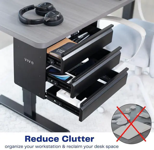 Alt view image 6 of 7 - VIVO Black 3 Level 16" Pull Out Under Desk Storage Drawer Set