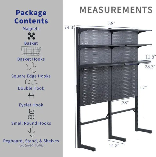 Alt view image 4 of 7 - VIVO Freestanding Modular Pegboard System, 74" High Magnetic Accessory Organizer for Home and Office, Black, PP-2-PB058