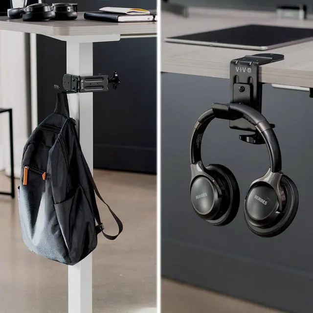 Alt view image 5 of 8 - VIVO Steel Clamp-on Desktop Hook, Leg Clamp Mounting Option, Under Desk Accessory Holder, Black, MOUNT-HLC1