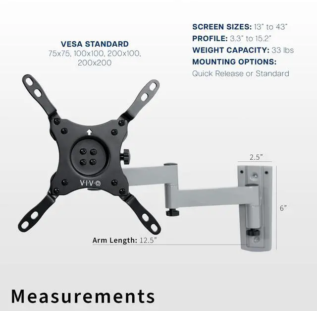 Alt view image 4 of 7 - VIVO Quick Release RV TV Wall Mount for 13" - 43" Screens, Lockable Bracket