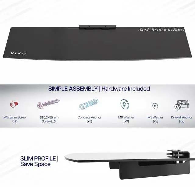 Alt view image 4 of 7 - VIVO Extra Long Floating Wall Mount 24" Tempered Glass Shelf for DVD Player, Game System, Audio, and More, MOUNT-SF024