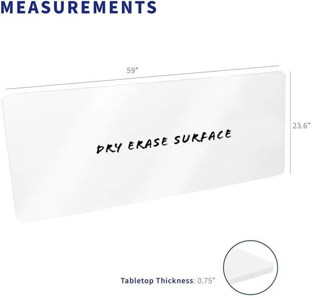 Alt view image 3 of 7 - VIVO Dry Erase 60 x 24 inch Universal Solid One-Piece Table Top for Standard & Sit Stand Desk Frames (DESK-TOP6WE)