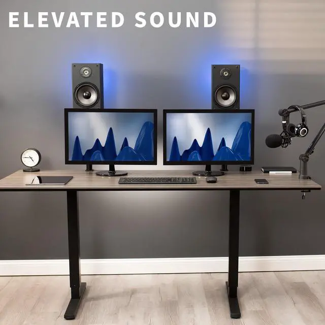 Alt view image 4 of 8 - VIVO Universal Black Steel Clamp-on Desk / Table Speaker Stands, 2 Pack
