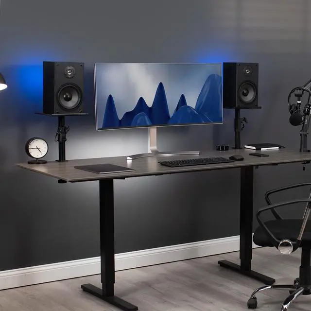 Alt view image 2 of 8 - VIVO Universal Black Steel Clamp-on Desk / Table Speaker Stands, 2 Pack