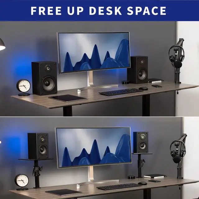 Alt view image 6 of 8 - VIVO Universal Black Steel Clamp-on Desk / Table Speaker Stands, 2 Pack