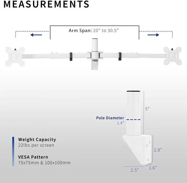 Alt view image 3 of 7 - VIVO White Steel Telescoping Flush Wall Mount for Dual 21"-32" Computer Monitors