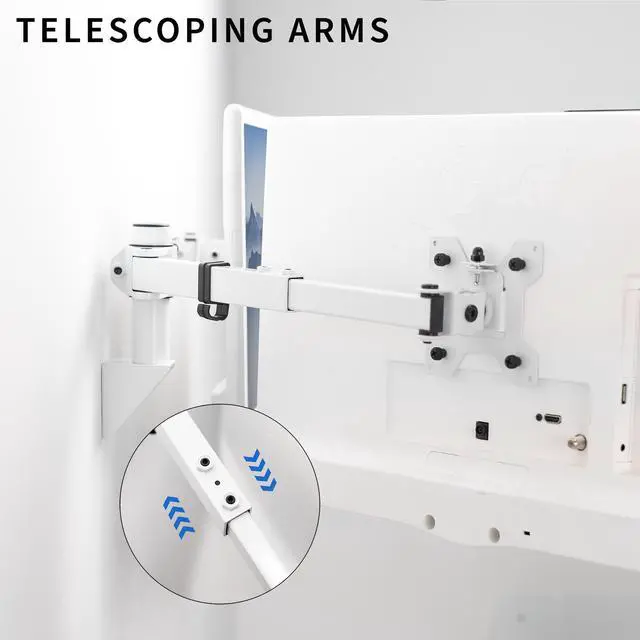 Alt view image 5 of 7 - VIVO White Steel Telescoping Flush Wall Mount for Dual 21"-32" Computer Monitors