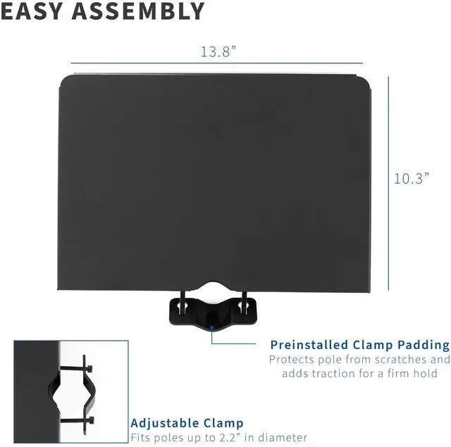 Alt view image 6 of 7 - VIVO Clamp-on 14" x 10" Utility Shelf Pole Mount | Fits TV Carts, Stands, & More