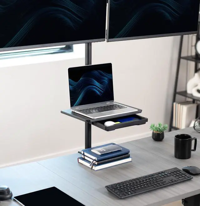 Alt view image 2 of 7 - VIVO Steel 14 x 10 inch Pole Mount Shelf with Drawer for Microphone Stand, TV Cart, Speaker Stand, and More, MOUNT-SF13D